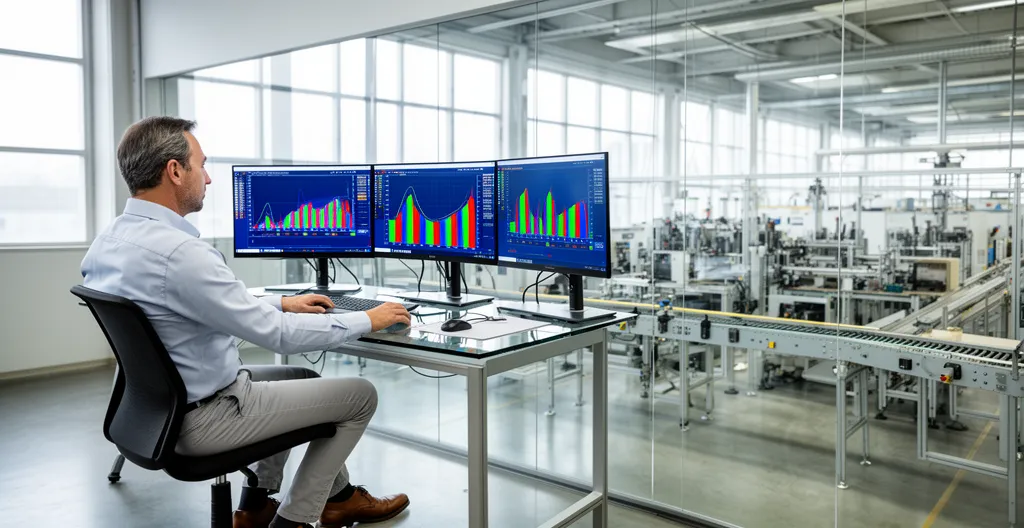 Directeur financier analysant les données énergétiques d'une PME industrielle