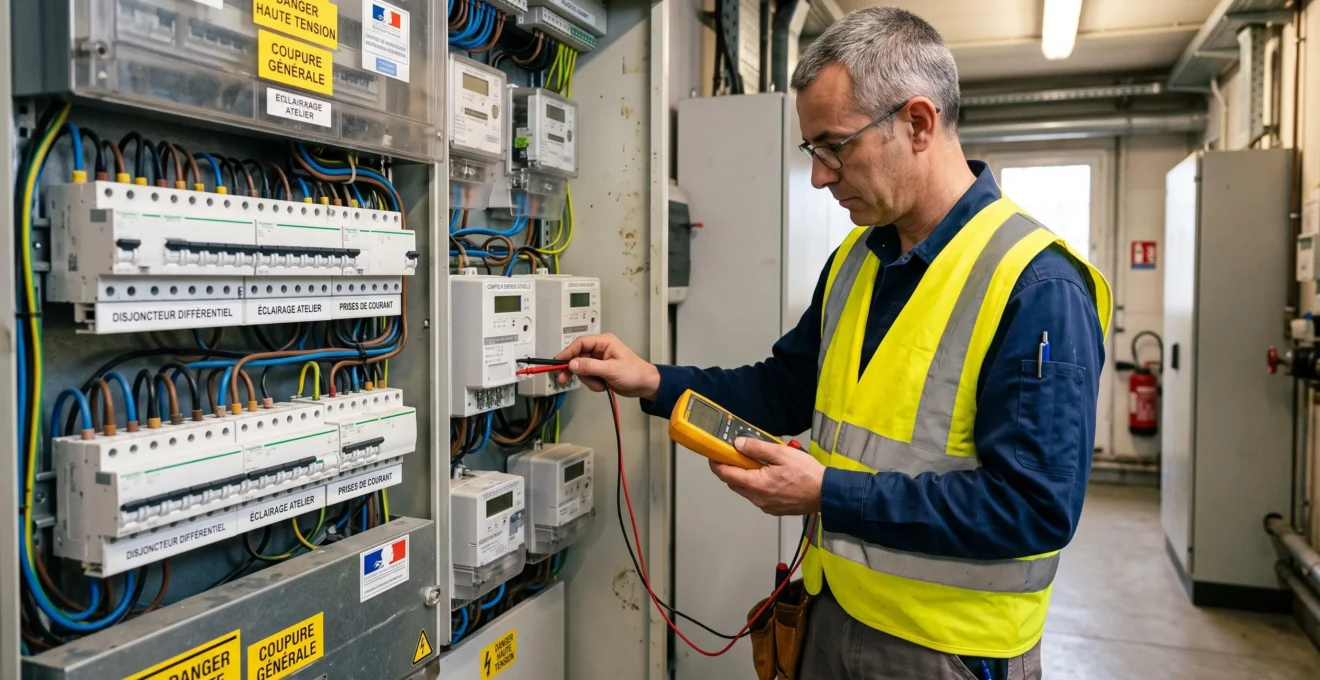 Auditeur énergétique utilisant un appareil de mesure pour analyser un tableau électrique et des compteurs